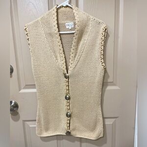 Rico Vintage 80’s-90’s Beige Brown Stitching Accent Knit Button-Up Vest SZ S.
